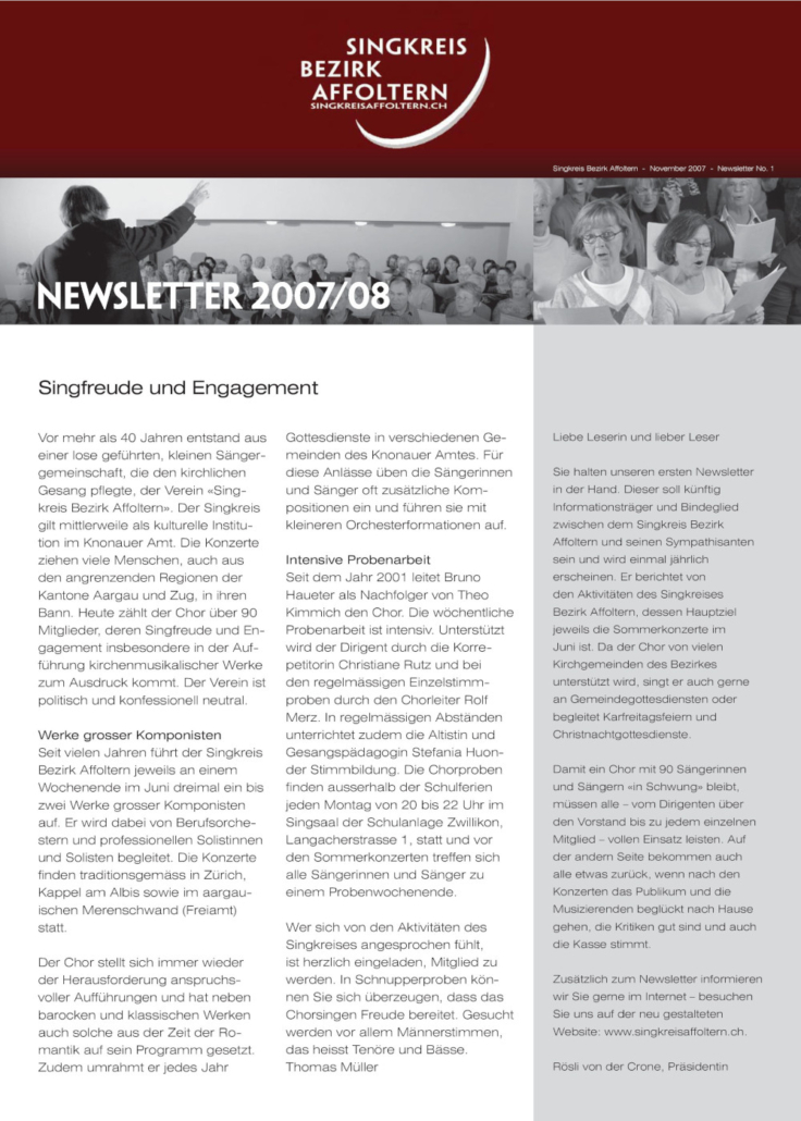 Newsletter No. 1 2007/2008 Singkreis Bezirk Affoltern
