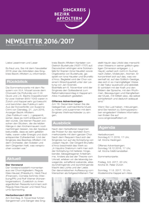 Newsletter No. 10 2016/2017 Singkreis Bezirk Affoltern