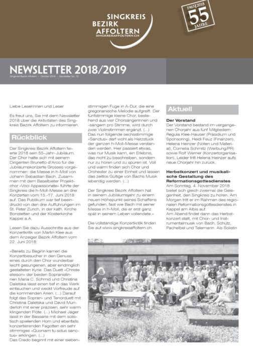 Newsletter No. 12 2018/2019 Singkreis Bezirk Affoltern