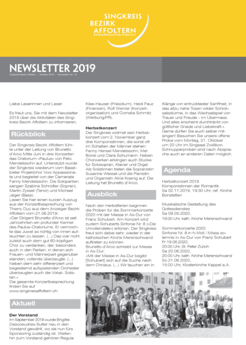 Newsletter No. 13 2019 Singkreis Bezirk Affoltern