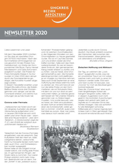 Newsletter No. 14 2020 Singkreis Bezirk Affoltern