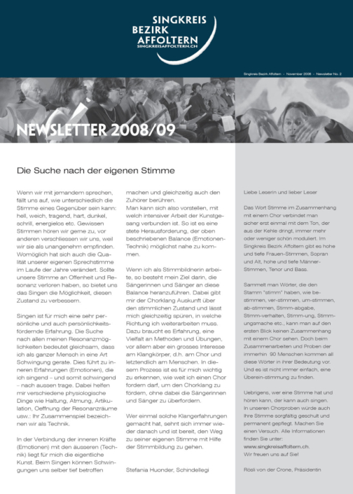 Newsletter No. 2 2008/2009 Singkreis Bezirk Affoltern