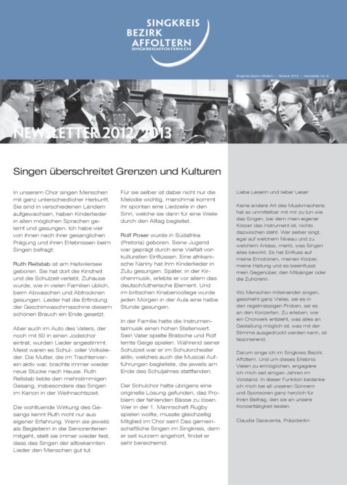Newsletter No. 6 2012/2013 Singkreis Bezirk Affoltern