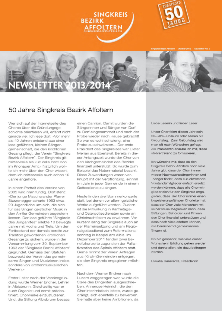 Newsletter No. 7 2013/2014 Singkreis Bezirk Affoltern