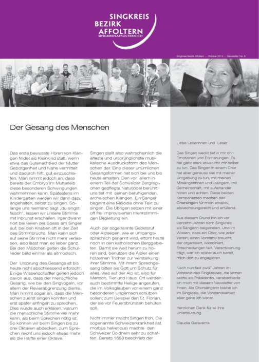 Newsletter No. 8 2014 Singkreis Bezirk Affoltern