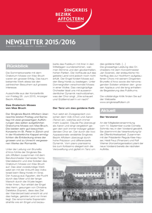 Newsletter No. 9 2015/2016 Singkreis Bezirk Affoltern