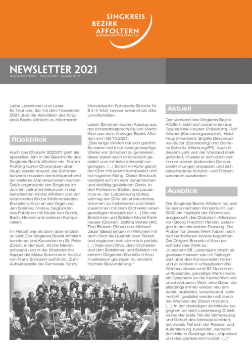 Newsletter No. 15 2021 Singkreis Bezirk Affoltern