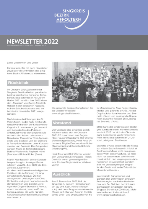 Newsletter No. 16 2022 Singkreis Bezirk Affoltern