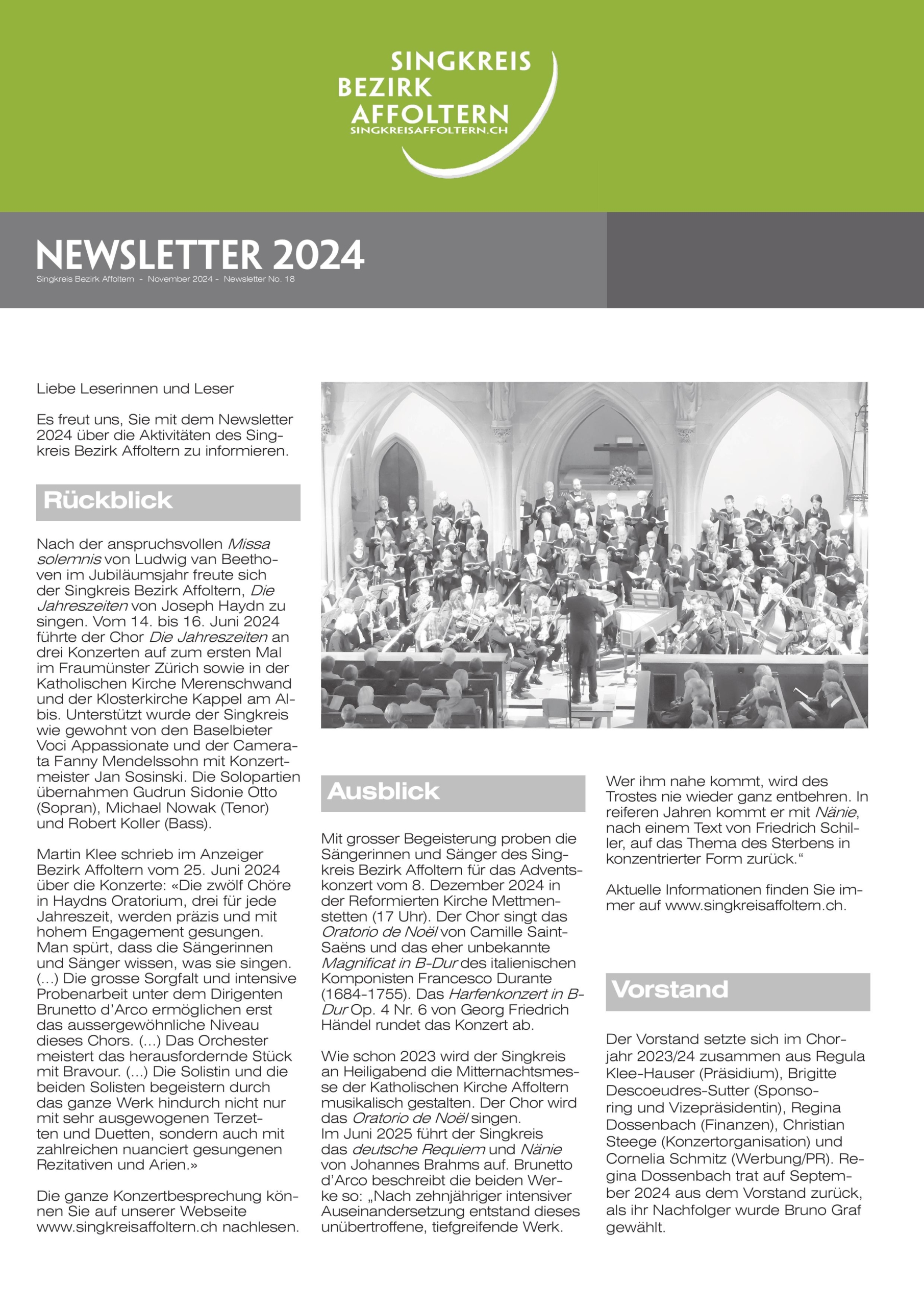 Newsletter No. 18 2024 Singkreis Bezirk Affoltern Singkreis Newsletter 2024