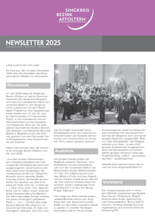 Newsletter No. 19 2025 Singkreis Bezirk Affoltern