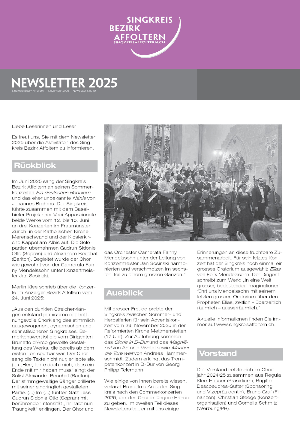 Newsletter No. 19 2025 Singkreis Bezirk Affoltern